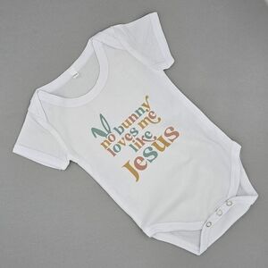 White Baby Onesie - No Bunny Loves Me Like Jesus - 3-6 Months